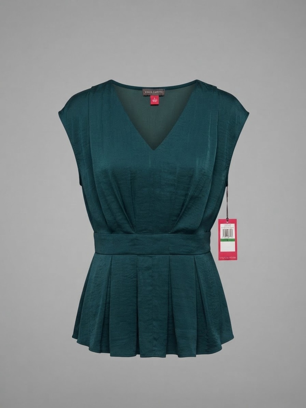Vince Camuto Teal V-Neck Pleated Peplum Blouse